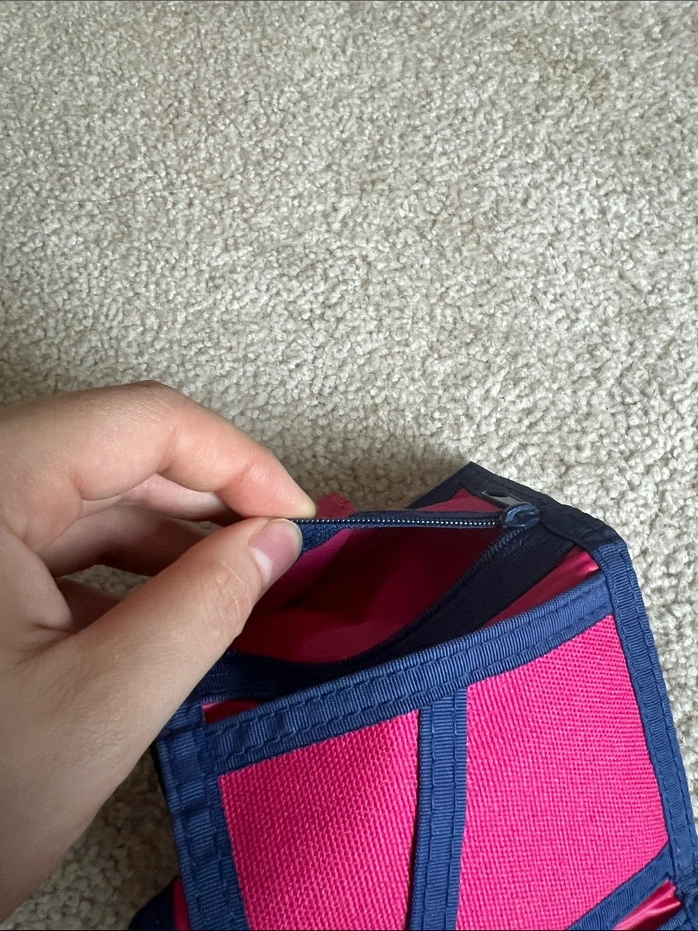 Disney Pink Trifold Wallet with Yellow Embroidery and Navy Trim